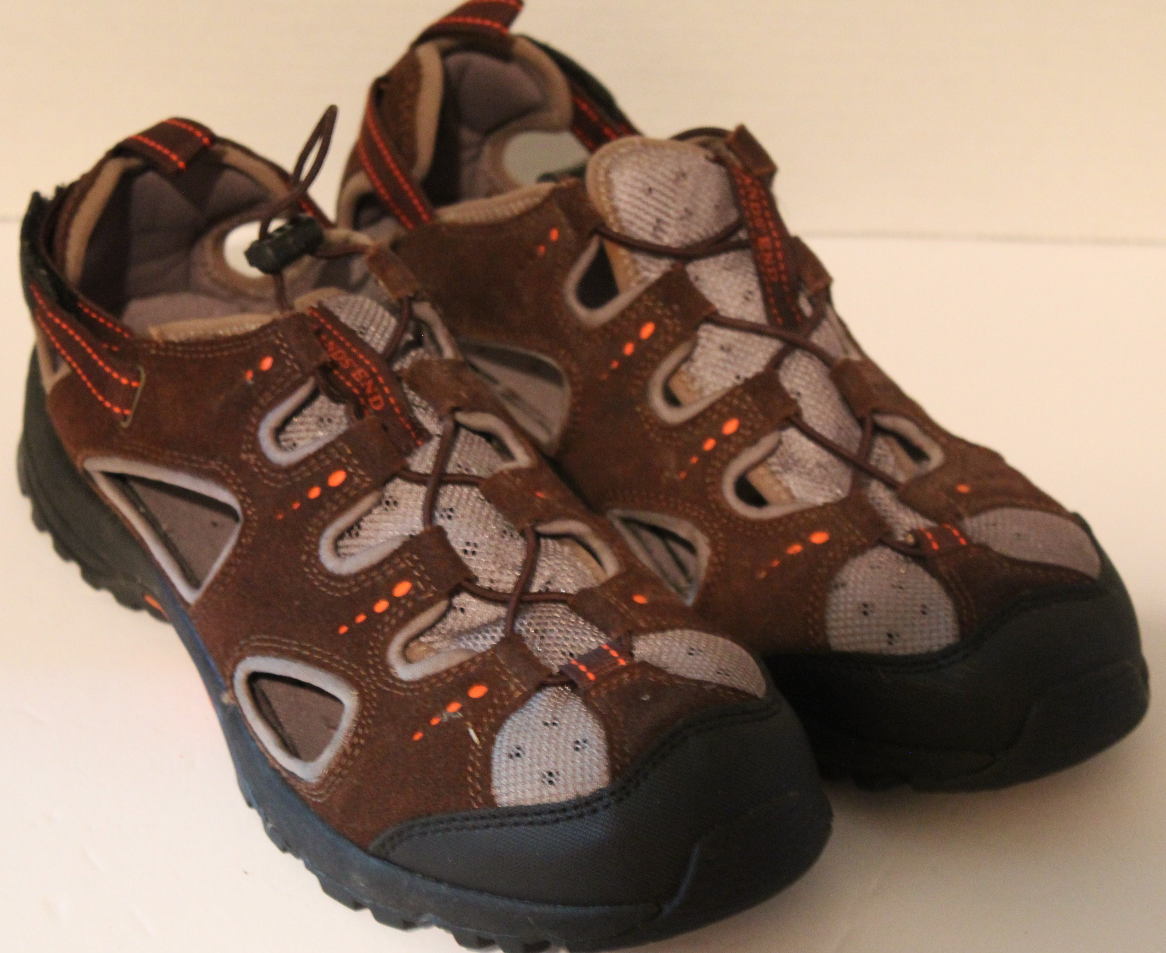 Men's Summer Sandals "LANDS END" Size 10D Brown Leather