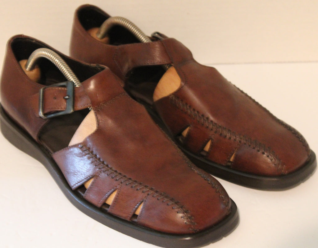 Men Shoes "BACHRACH" Sandals Size 9M Brown Leather ITALY