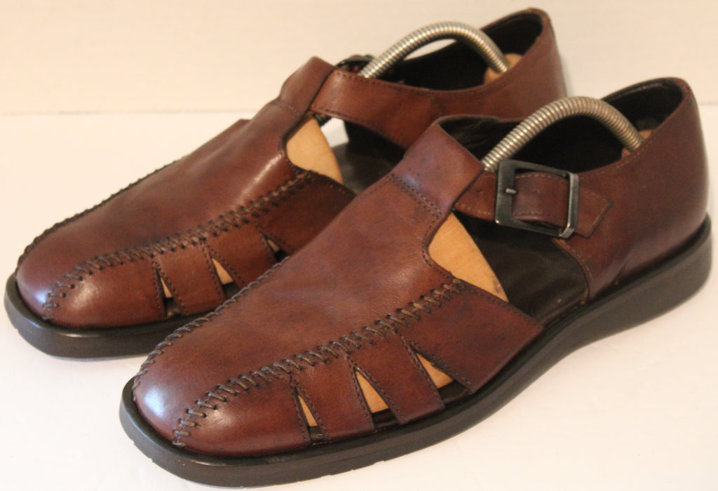 Men Shoes "BACHRACH" Sandals Size 9M Brown Leather ITALY