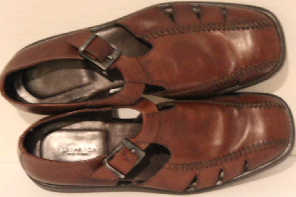 Men Shoes "BACHRACH" Sandals Size 9M Brown Leather ITALY