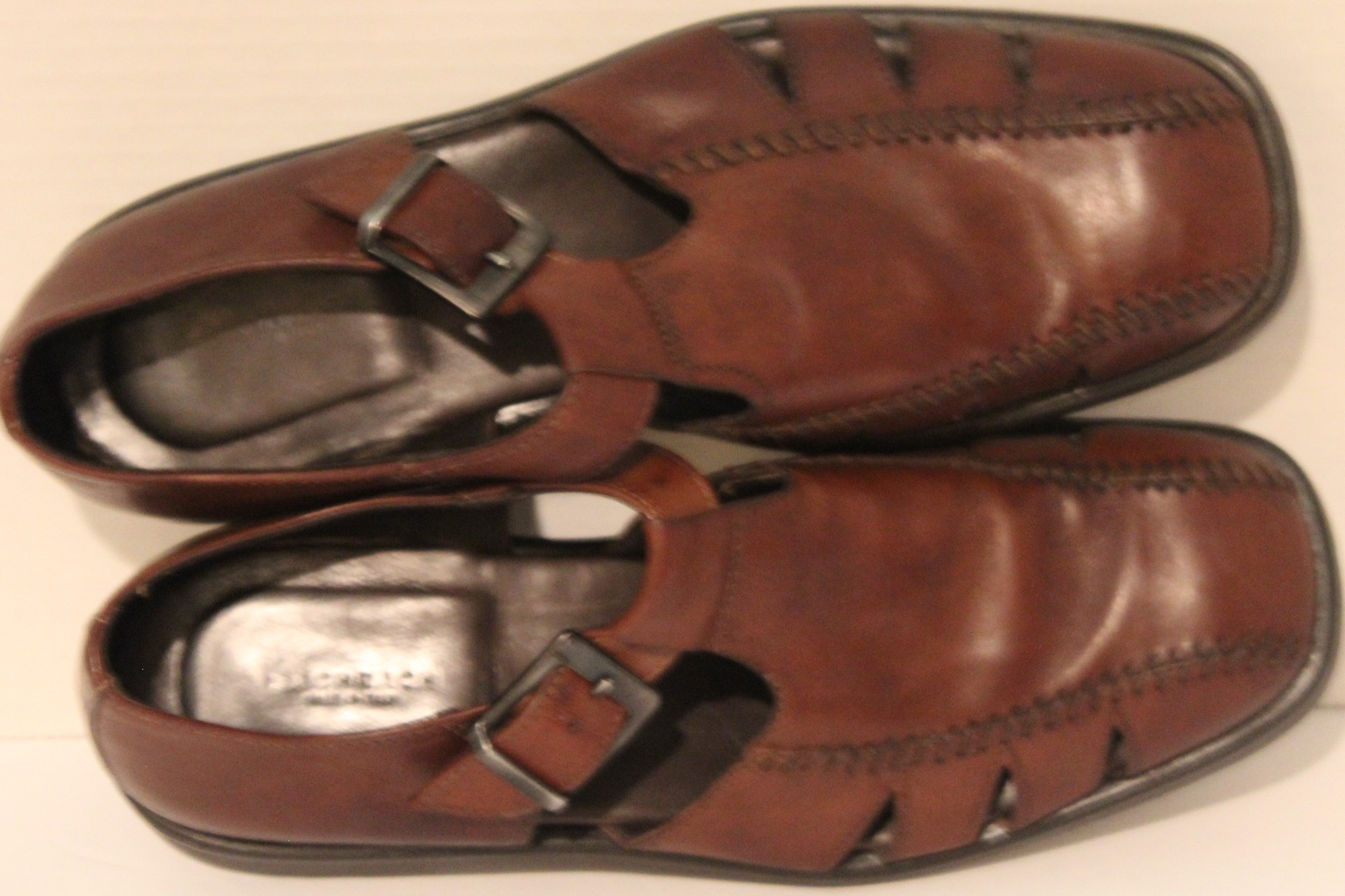 Men Shoes "BACHRACH" Sandals Size 9M Brown Leather ITALY