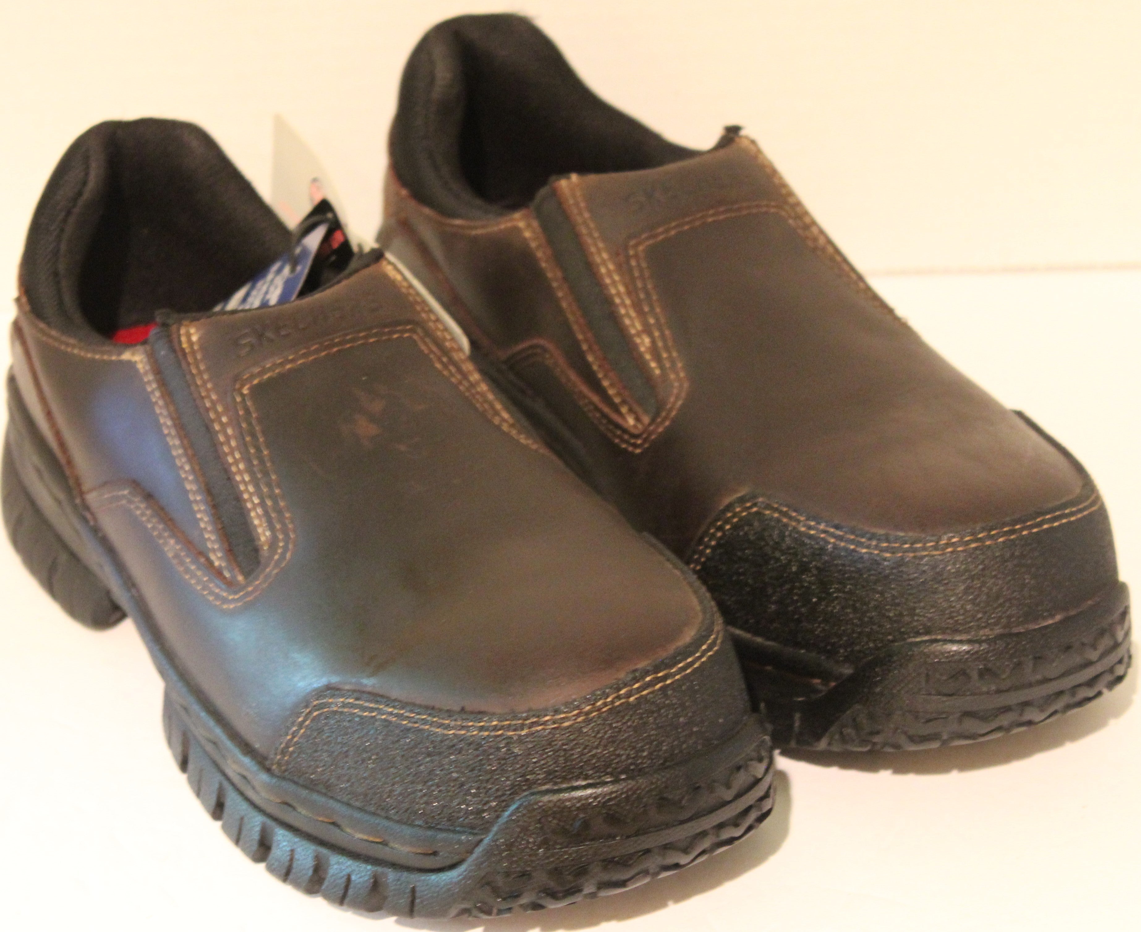 Men Shoes "SKECHERS" Work Loafers Size US 10 EU 45 Brown Safety Toe