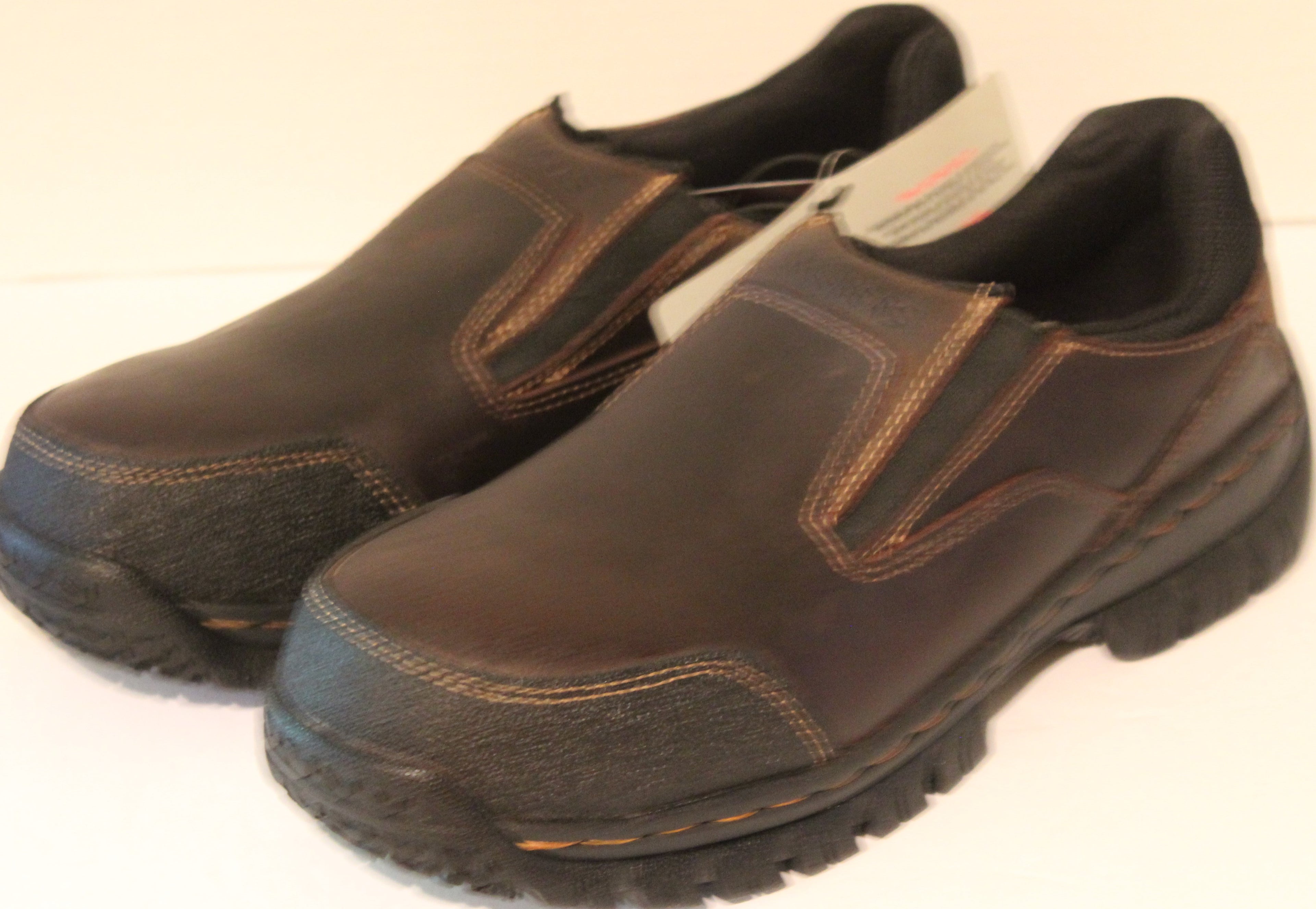 Men Shoes "SKECHERS" Work Loafers Size US 10 EU 45 Brown Safety Toe