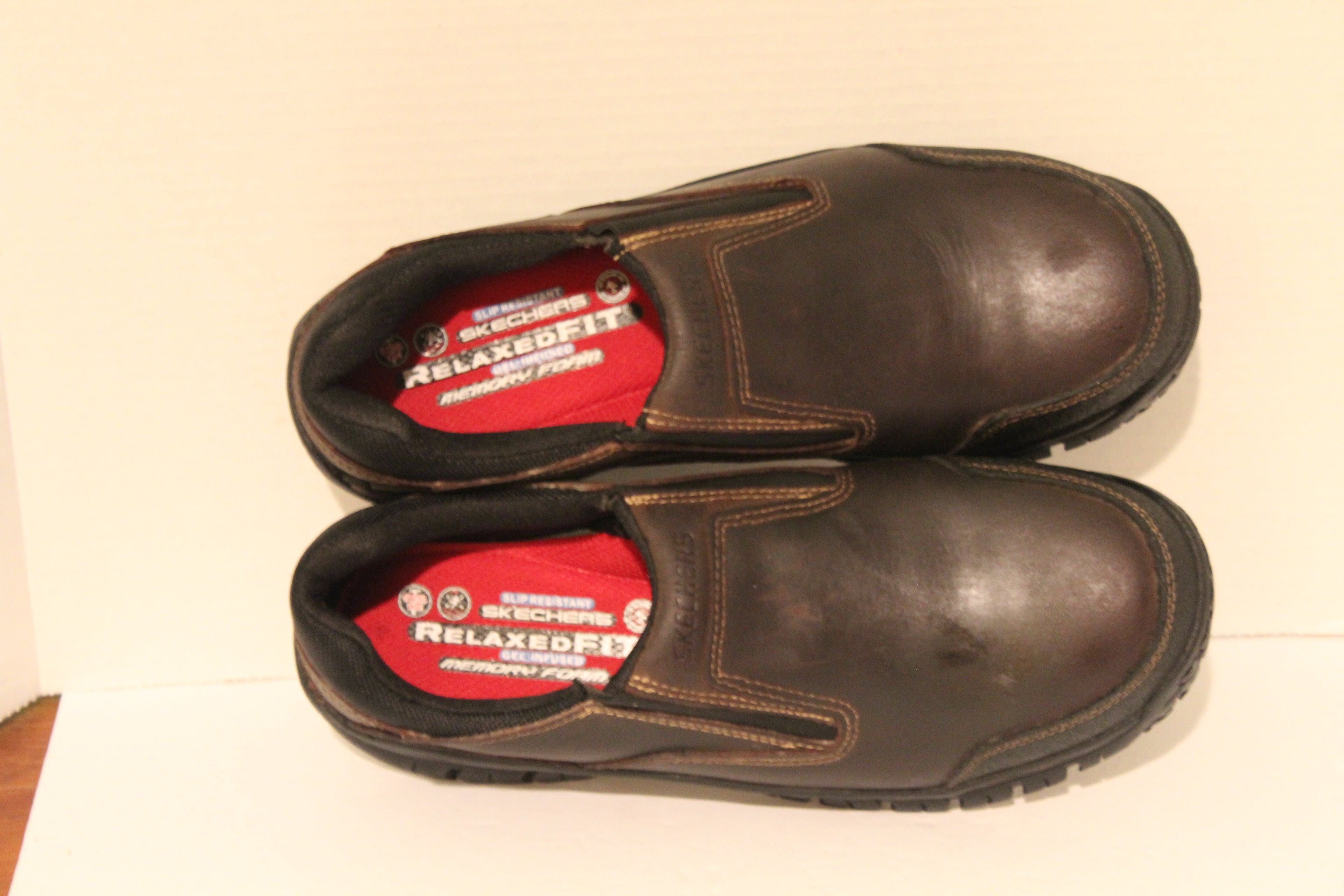 Men Shoes "SKECHERS" Work Loafers Size US 10 EU 45 Brown Safety Toe