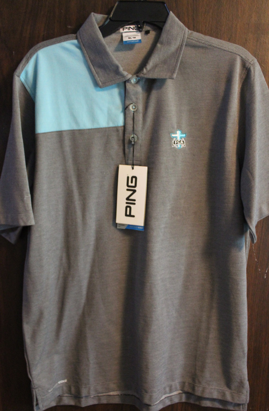 Men Short Sleeve Polo "PING"Size Medium GrayButton Front