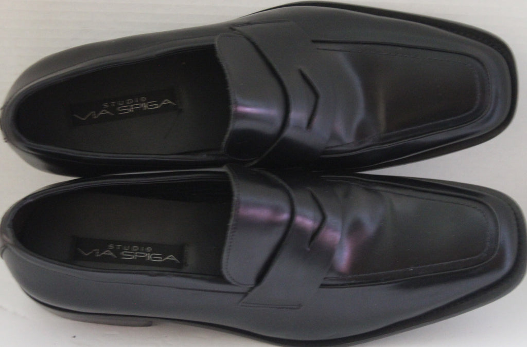 Men Shoes "VIA SPIGA" Black Loafers Size 13M Leather Uppers/Soles
