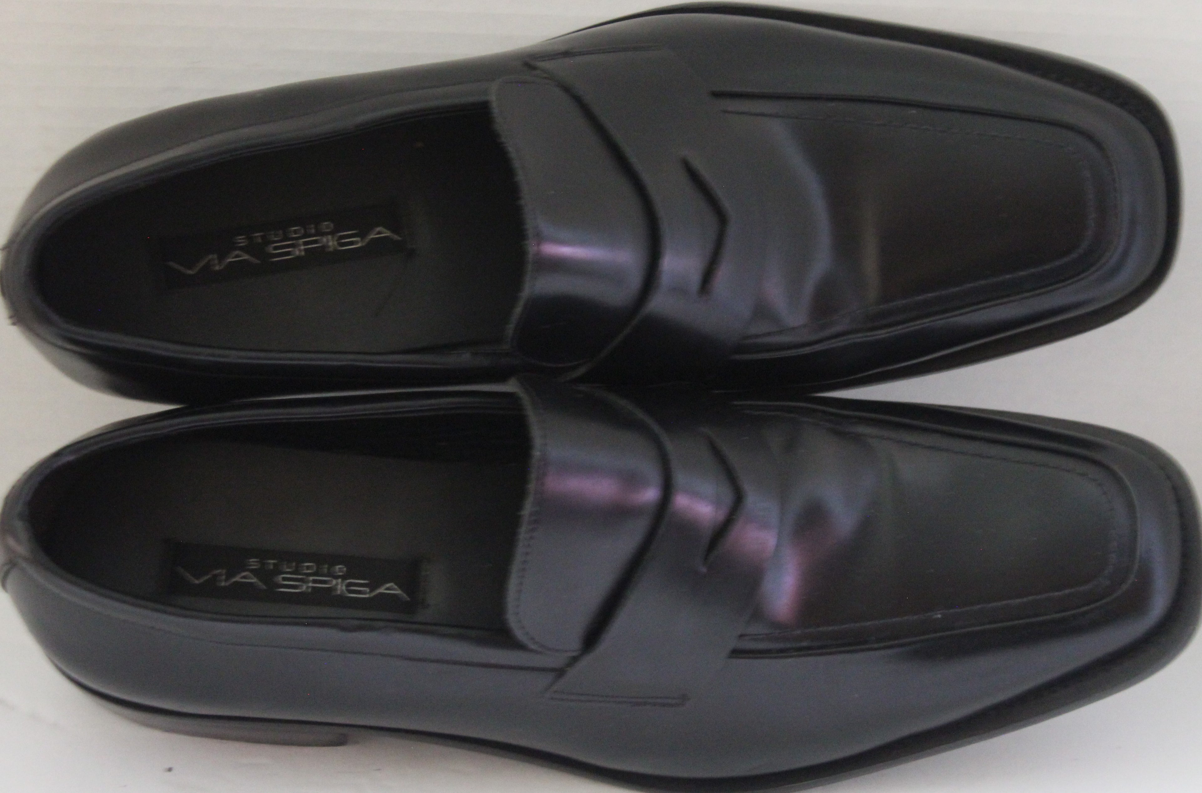Men Shoes "VIA SPIGA" Black Loafers Size 13M Leather Uppers/Soles