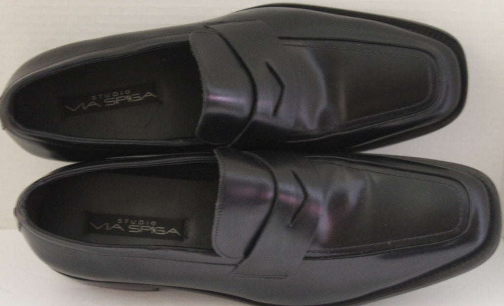 Men Shoes "VIA SPIGA" Black Loafers Size 13M Leather Uppers/Soles