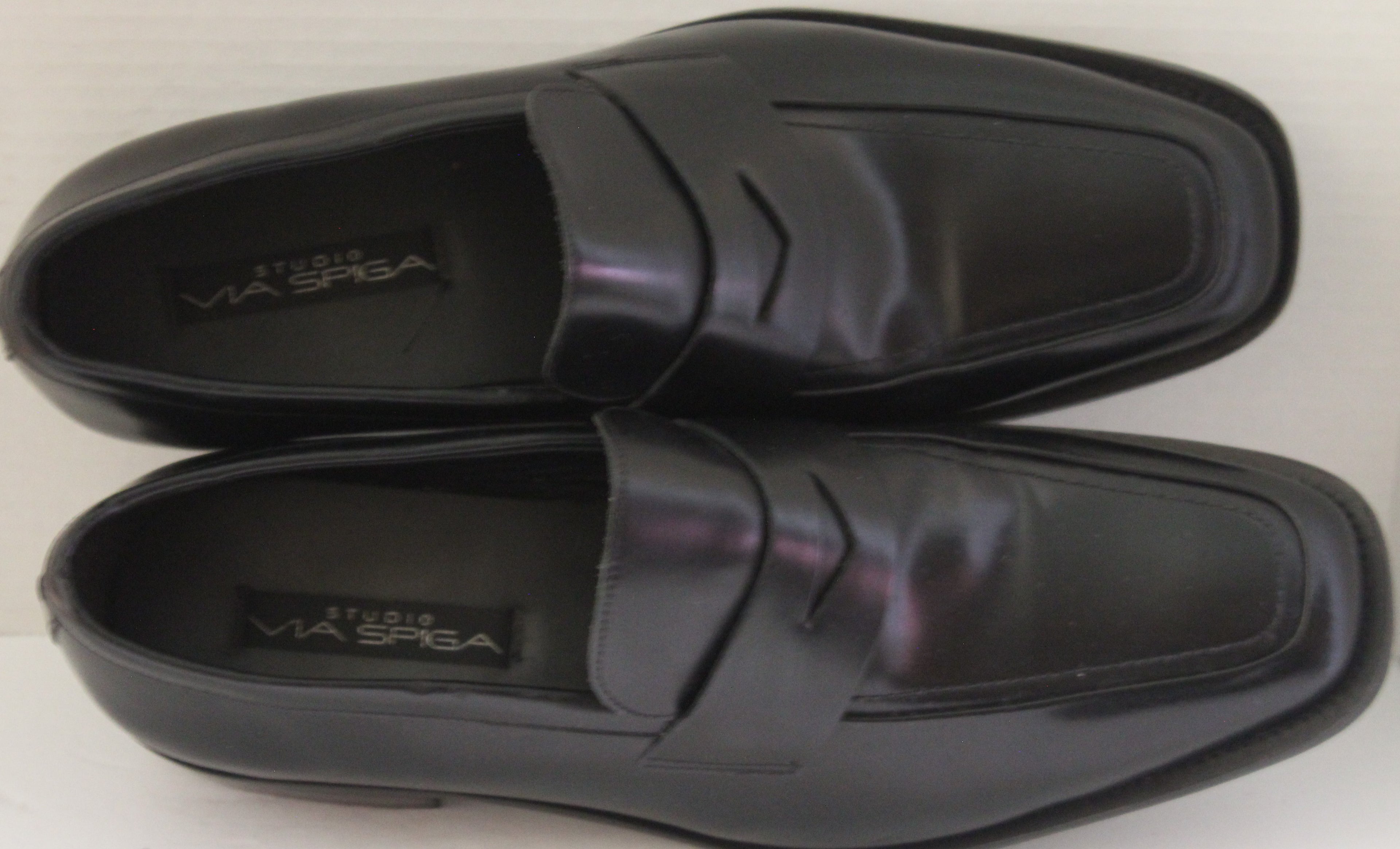 Men Shoes "VIA SPIGA" Black Loafers Size 13M Leather Uppers/Soles