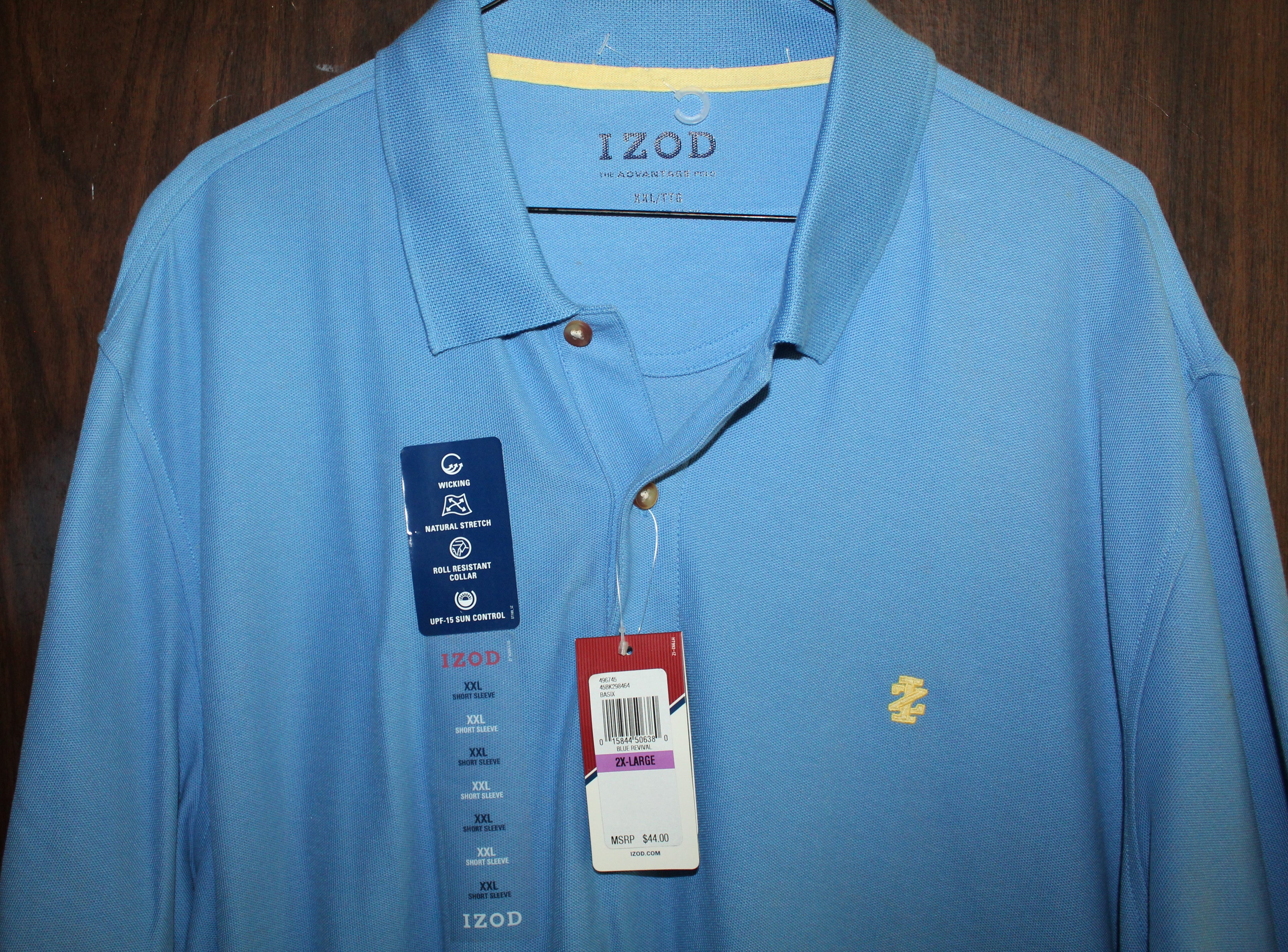Men Short Sleeve Polo "IZOD" Size 2XLARGE  Blue 100% Cotton