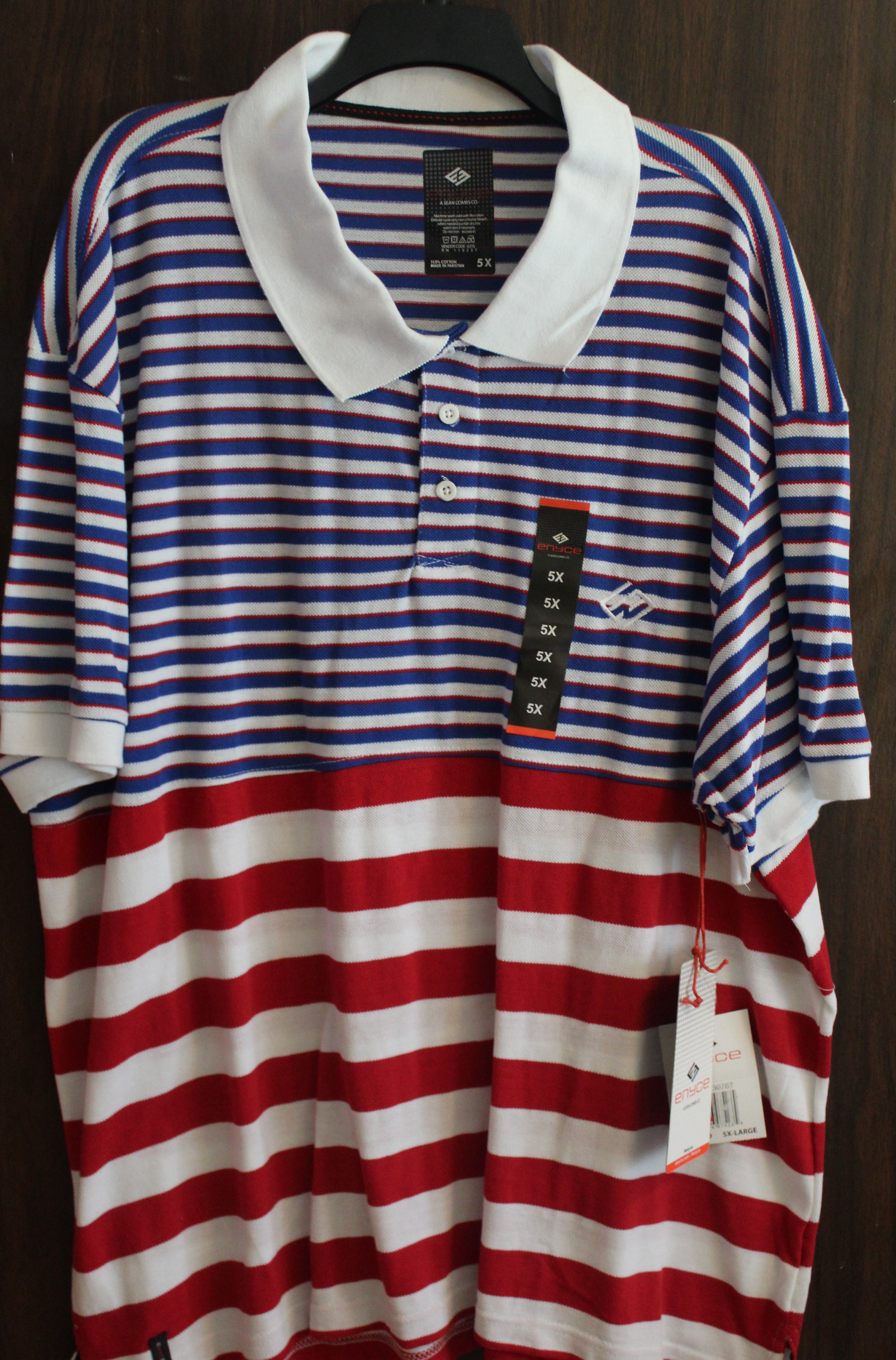 Men Short Sleeve Polo "ENYCE" Size 5X Multi-Color 100% Cotton NWT