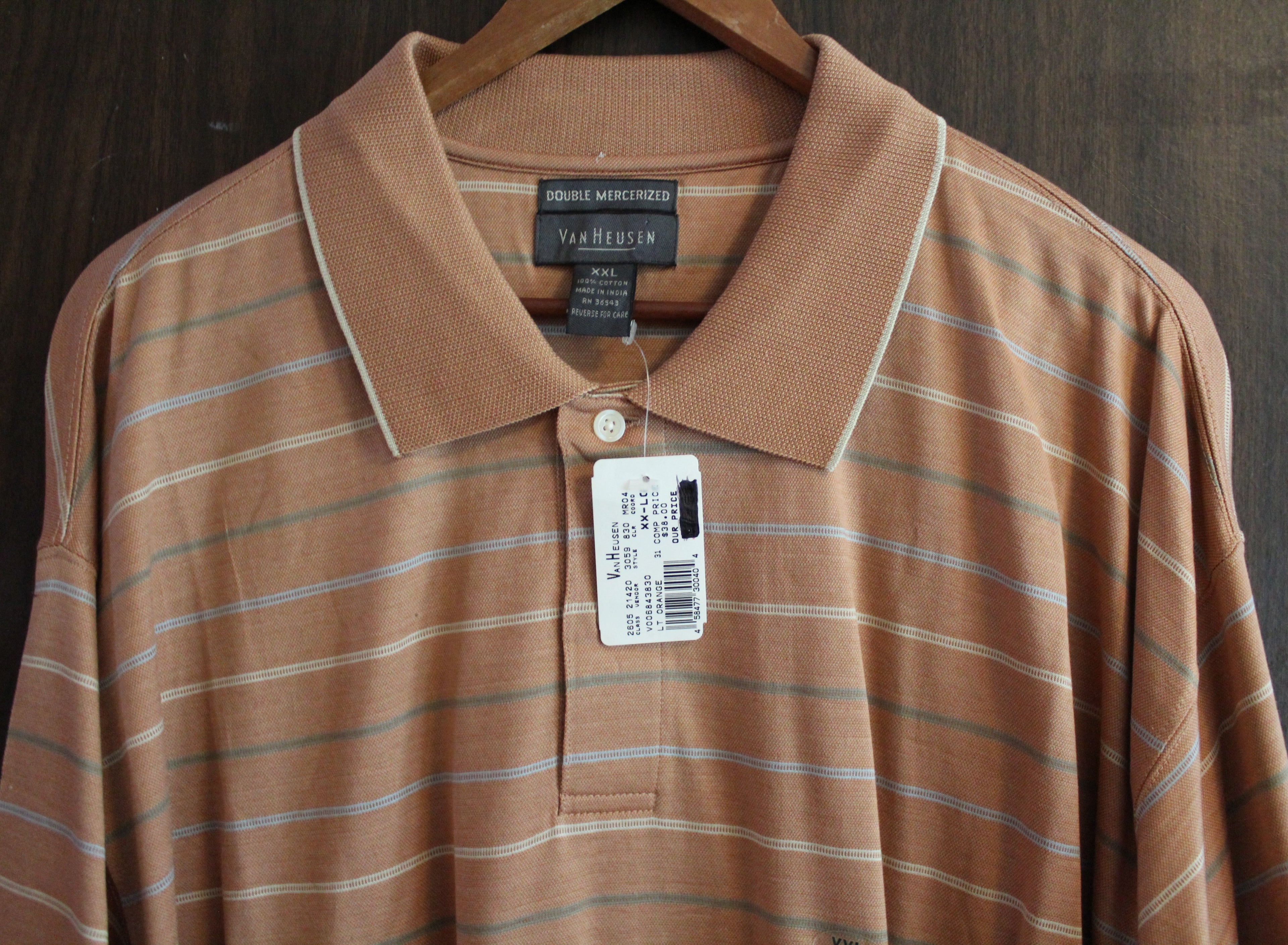 Men Short Sleeve Polo "VAN HEUSEN" Size XX-LARGE Orange Double Mercerized
