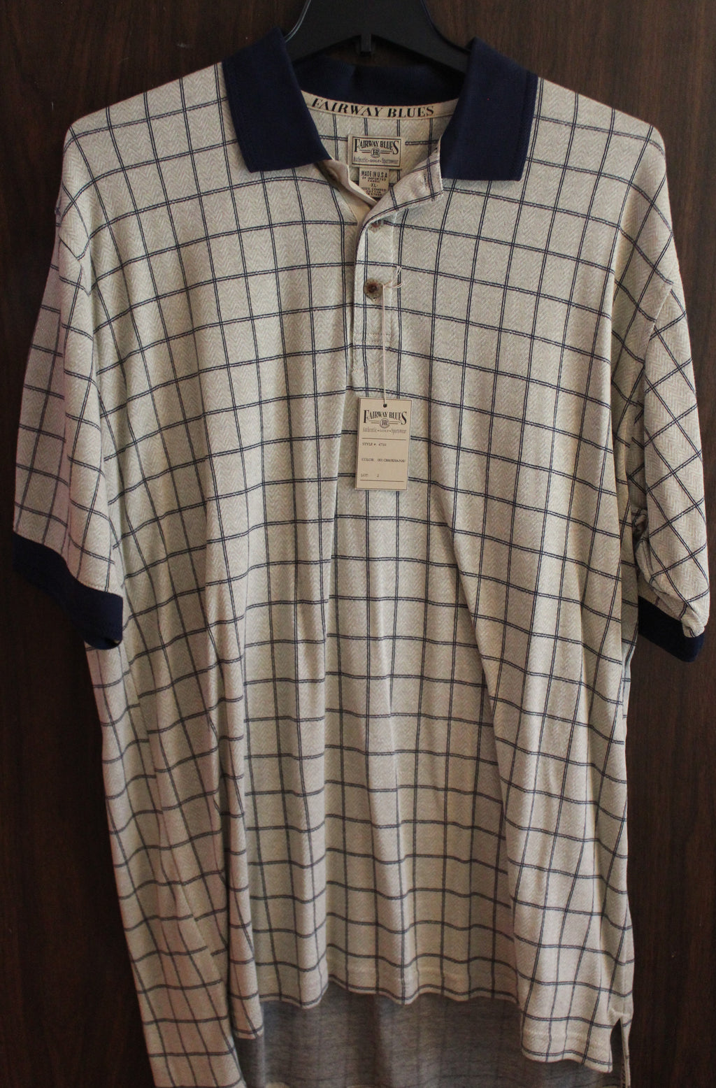 MEN Short Sleeve Polo "FAIRWAY BLUES" Size X-LARGE Tan/Blue NWT
