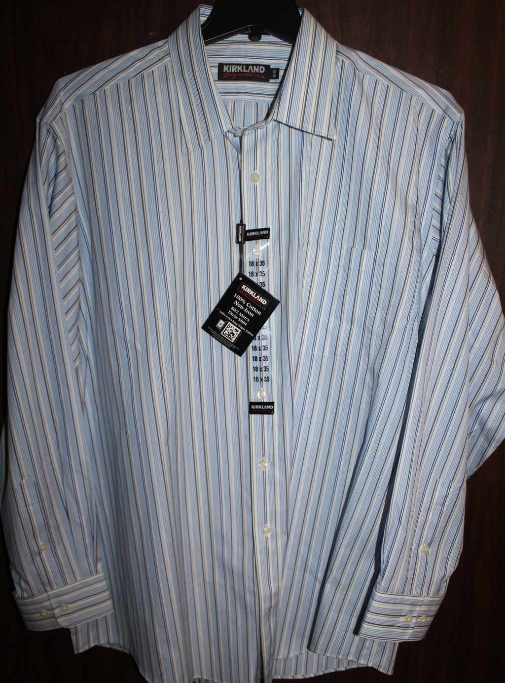 Men Dress Shirt "KIRKLAND" Signature  size 18-35 100% Cotton Blue Stripe