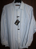 Men Dress Shirt "KIRKLAND" Signature  size 18-35 100% Cotton Blue Stripe