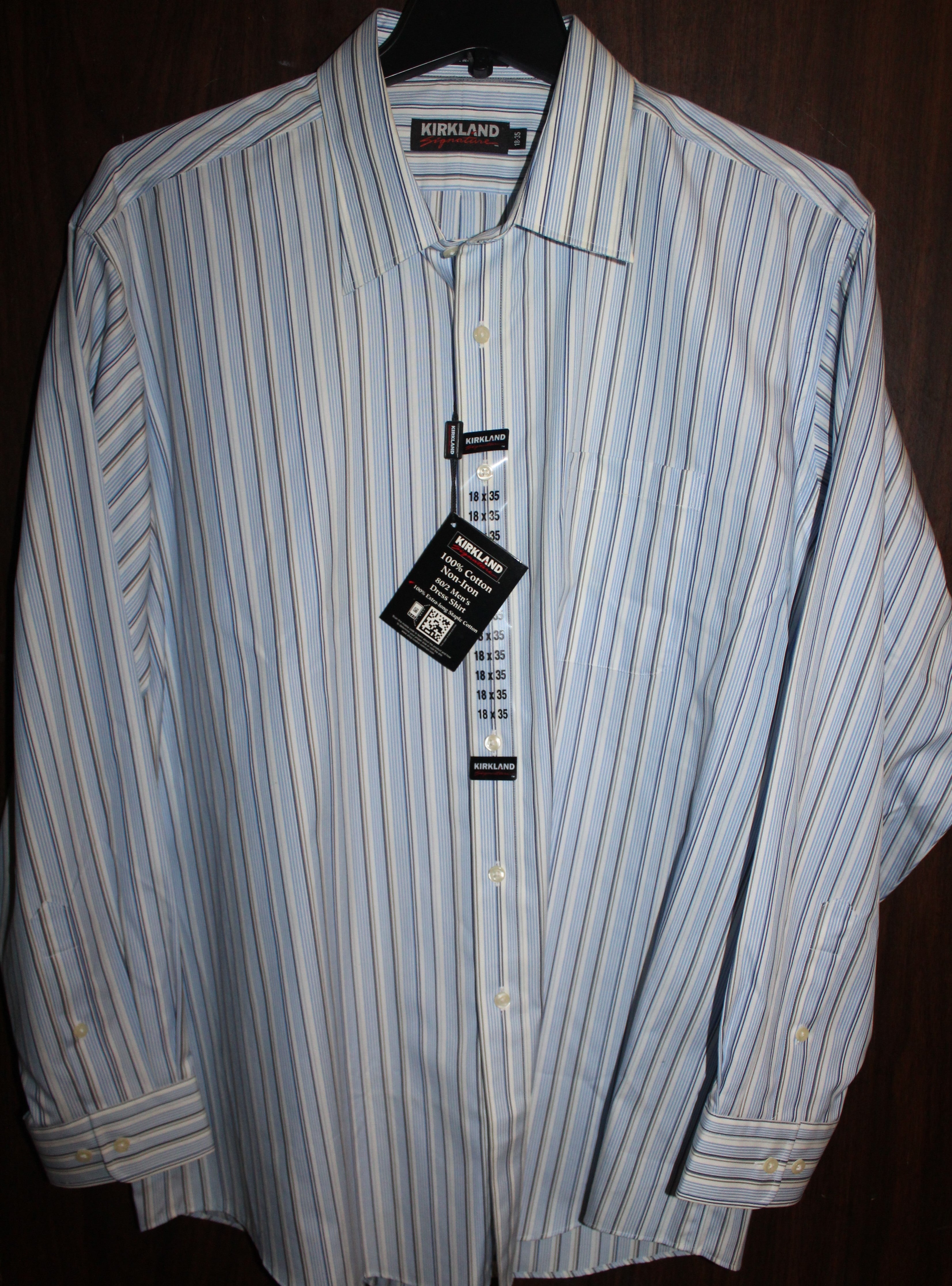 Men Dress Shirt "KIRKLAND" Signature  size 18-35 100% Cotton Blue Stripe