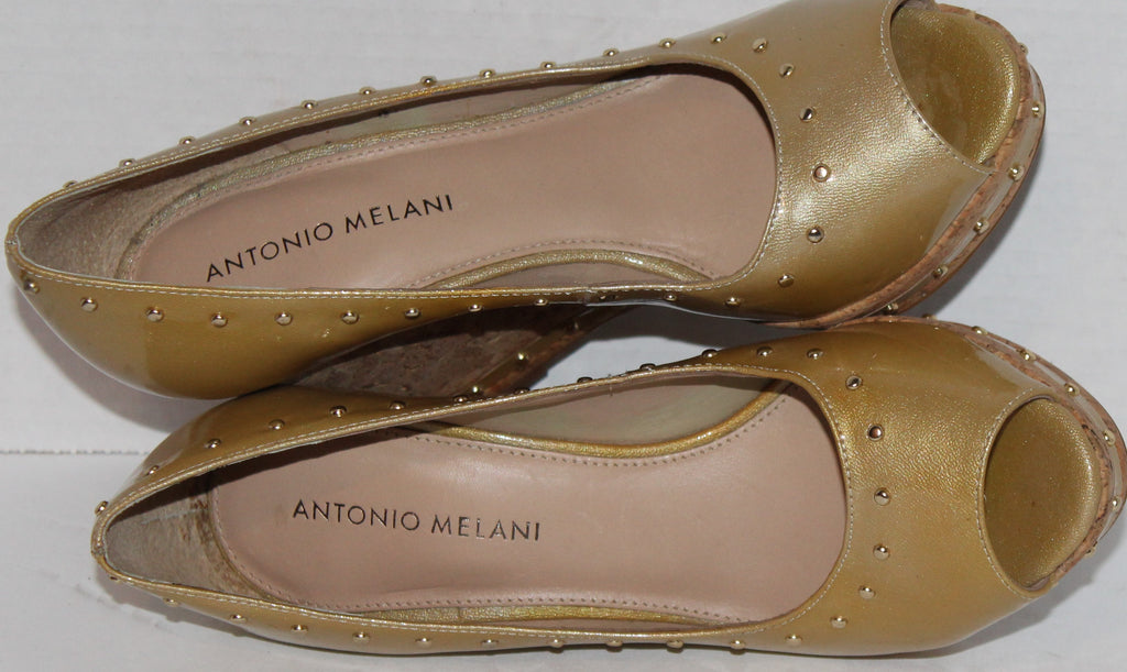 Women Shoes "ANTONIO MELANI"Wedges Size 7M Gold Pep Toe NEW