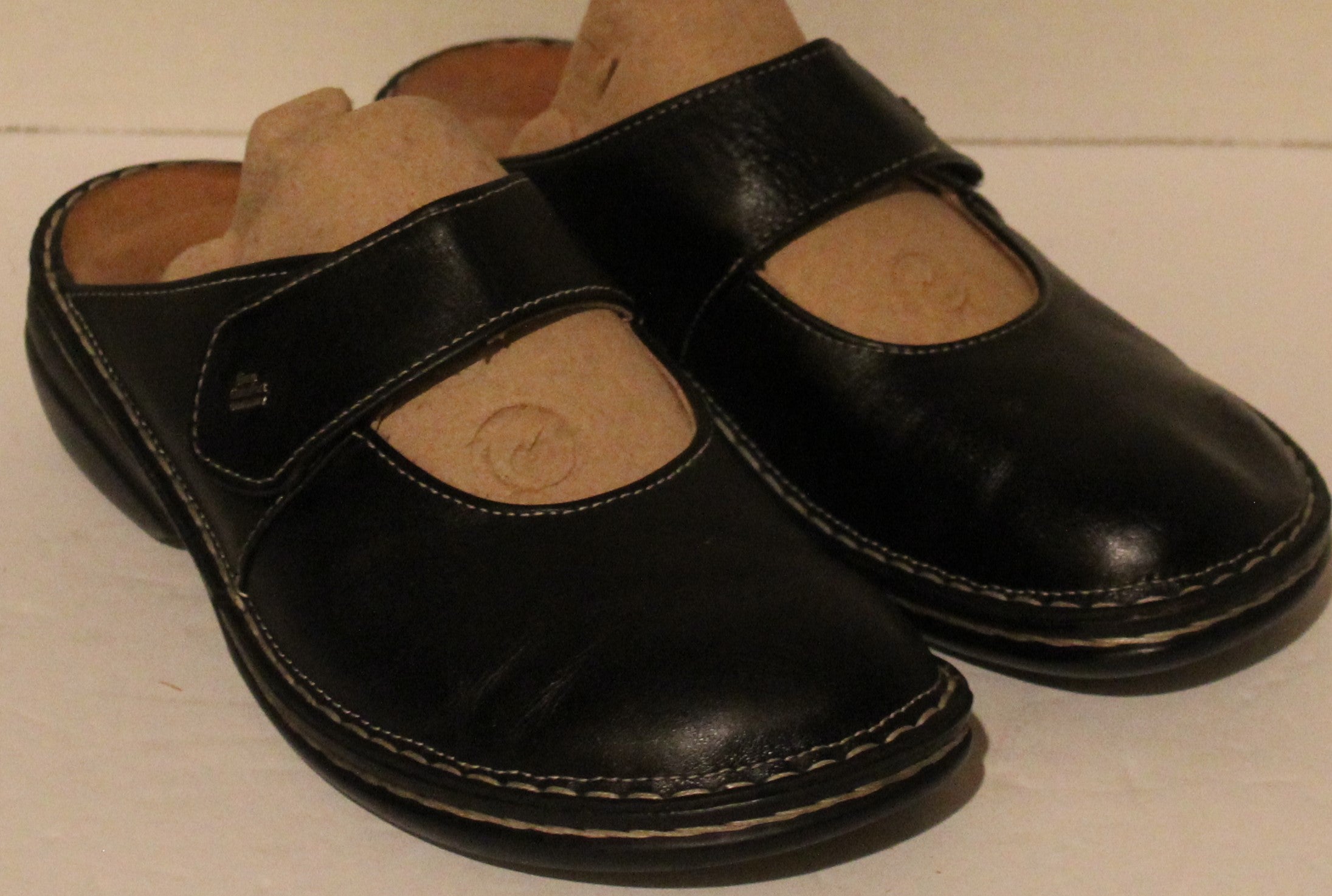 Women Shoes "FINN COMFORT" Mules Size US 6.5 EU 37 Black Leather