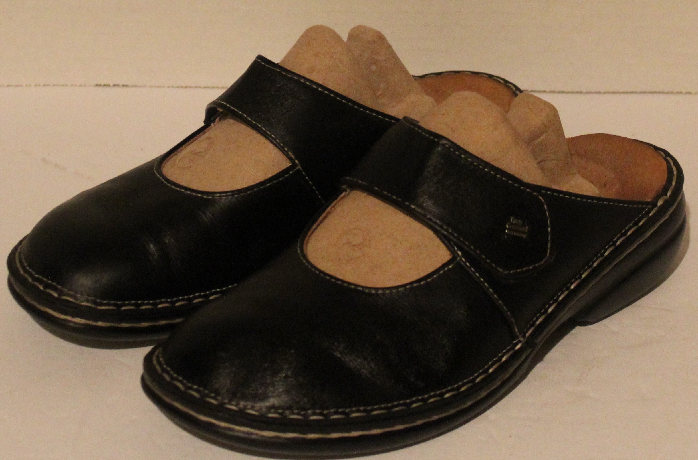 Women Shoes "FINN COMFORT" Mules Size US 6.5 EU 37 Black Leather
