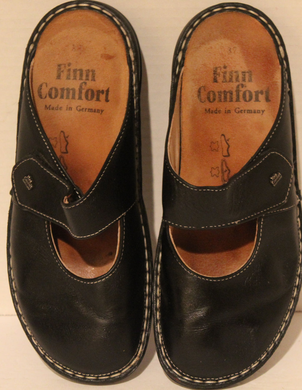 Women Shoes "FINN COMFORT" Mules Size US 6.5 EU 37 Black Leather