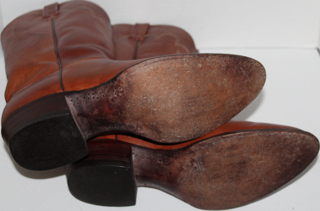 Men Western Boots "J.CHISHOLM" Size 9.5D Brown Leather Shaft Lining Outsoles