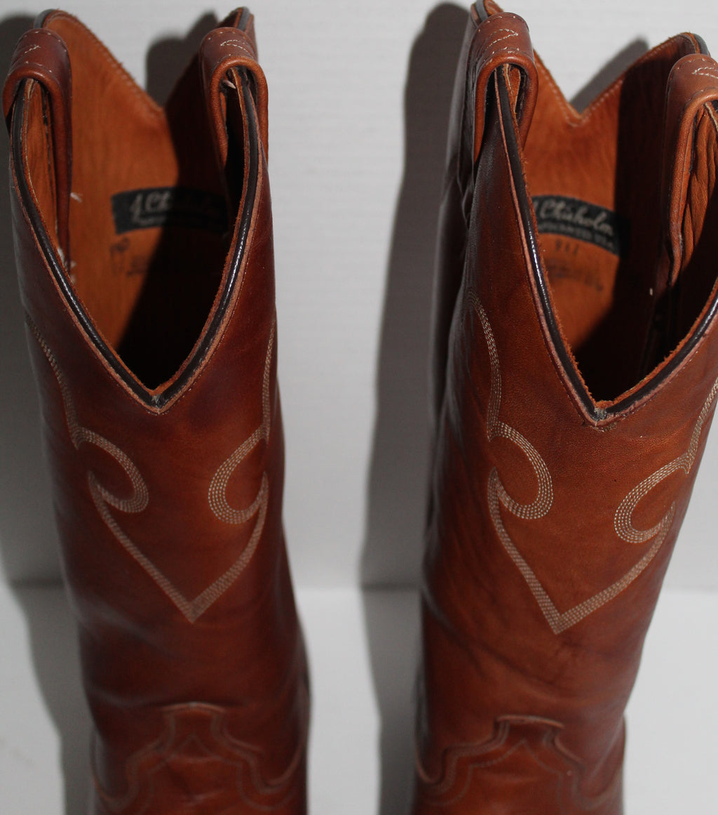 Men Western Boots "J.CHISHOLM" Size 9.5D Brown Leather Shaft Lining Outsoles