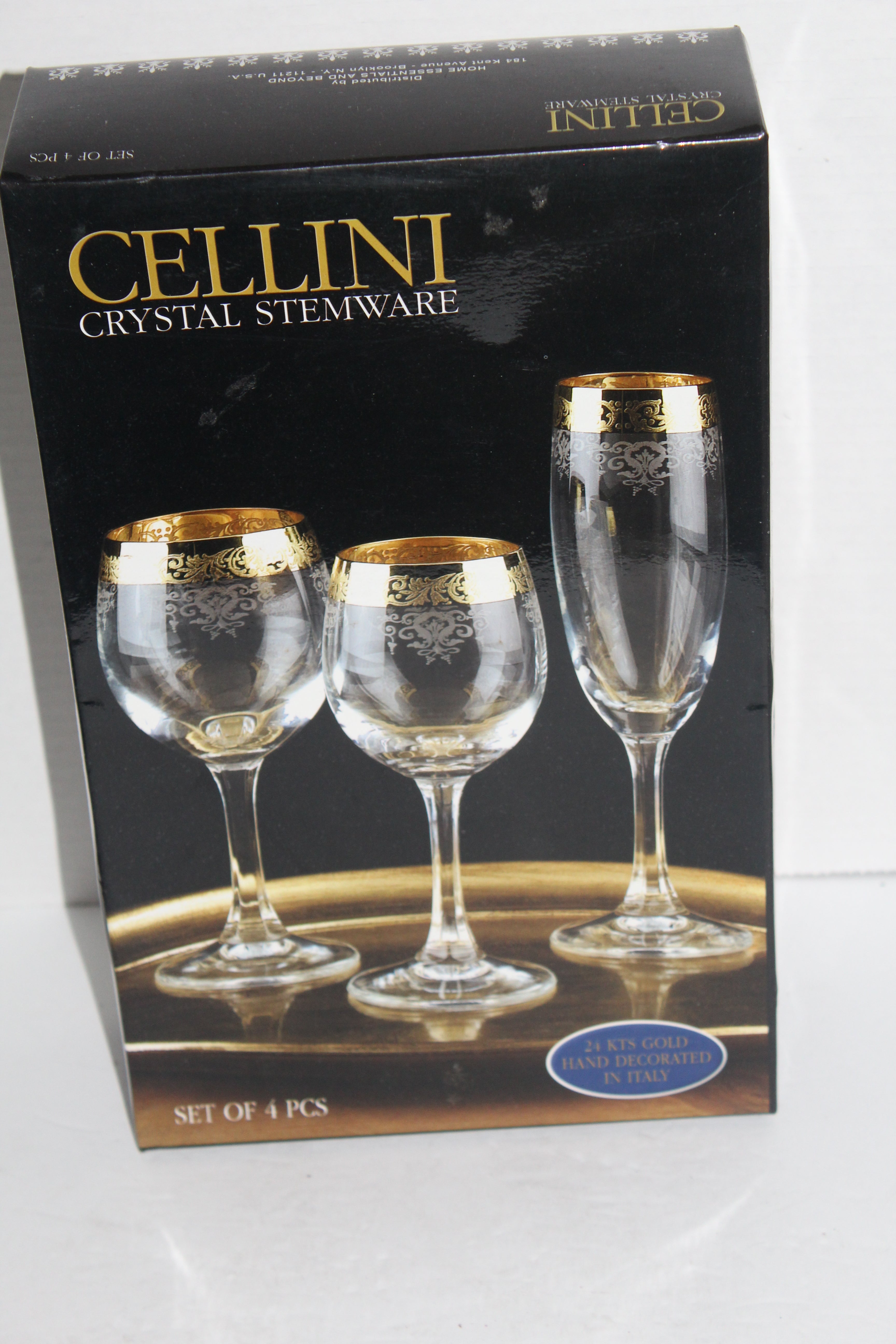 Crystal Stemware "CELLINI"  4Pcs 24 KTS Gold Hand Decorated ITALY