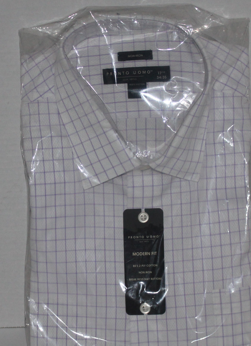 Men Dress Shirt "PRONTO UOMO" Size 17.5-34/35 White/purple NIB