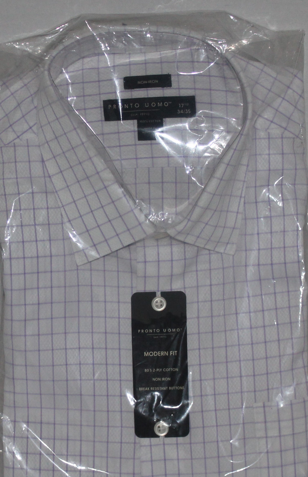 Men Dress Shirt "PRONTO UOMO" Size 17.5-34/35 White/purple NIB