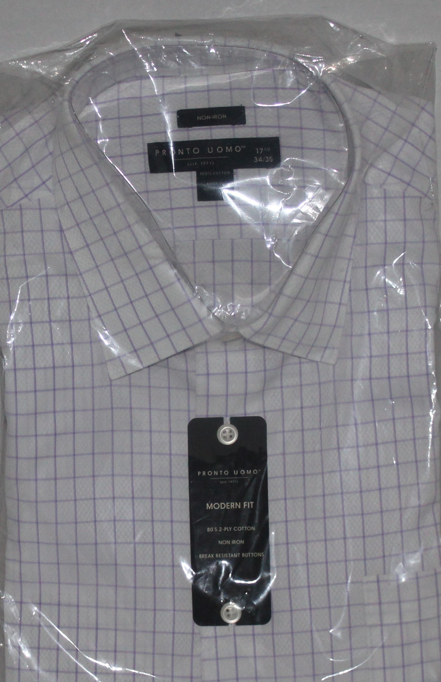 Men Dress Shirt "PRONTO UOMO" Size 17.5-34/35 White/purple NIB