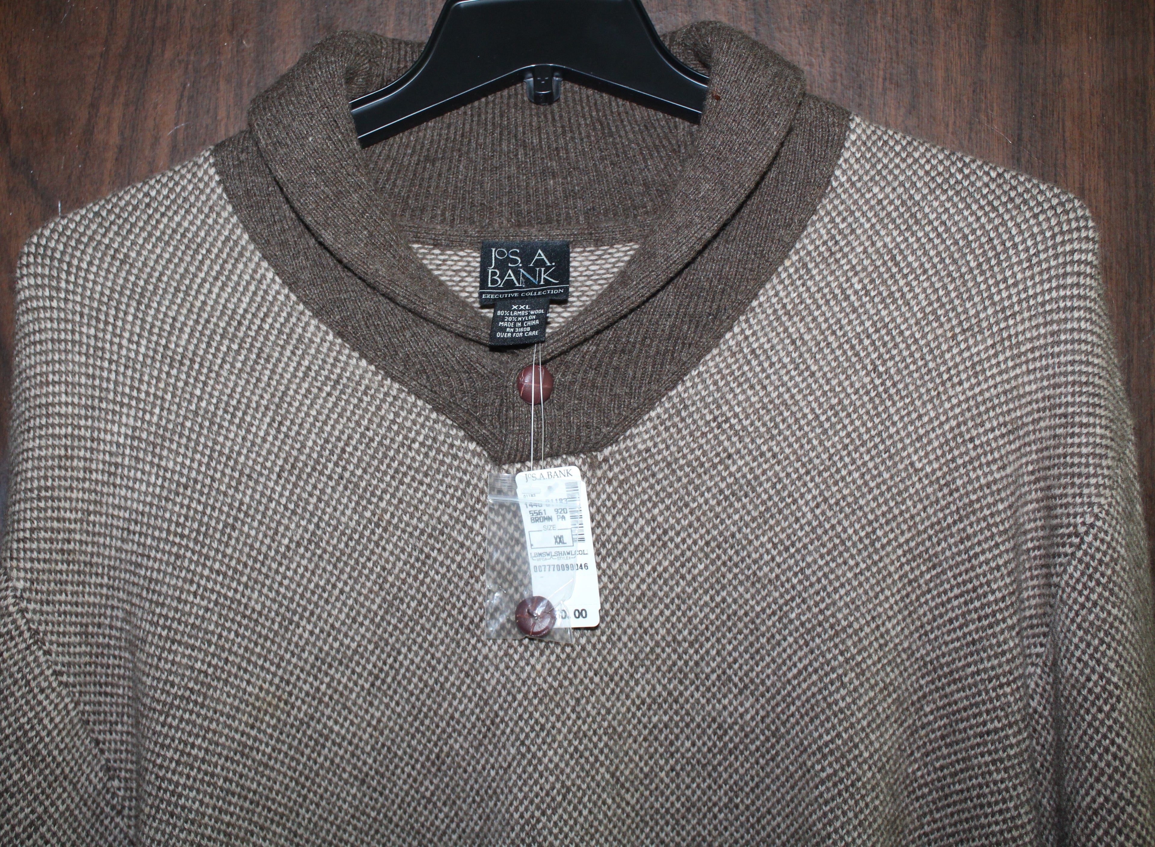 Men Sweater "JoS.A.BANK" Size XX-LARGE Lambs Wool Brown NWT