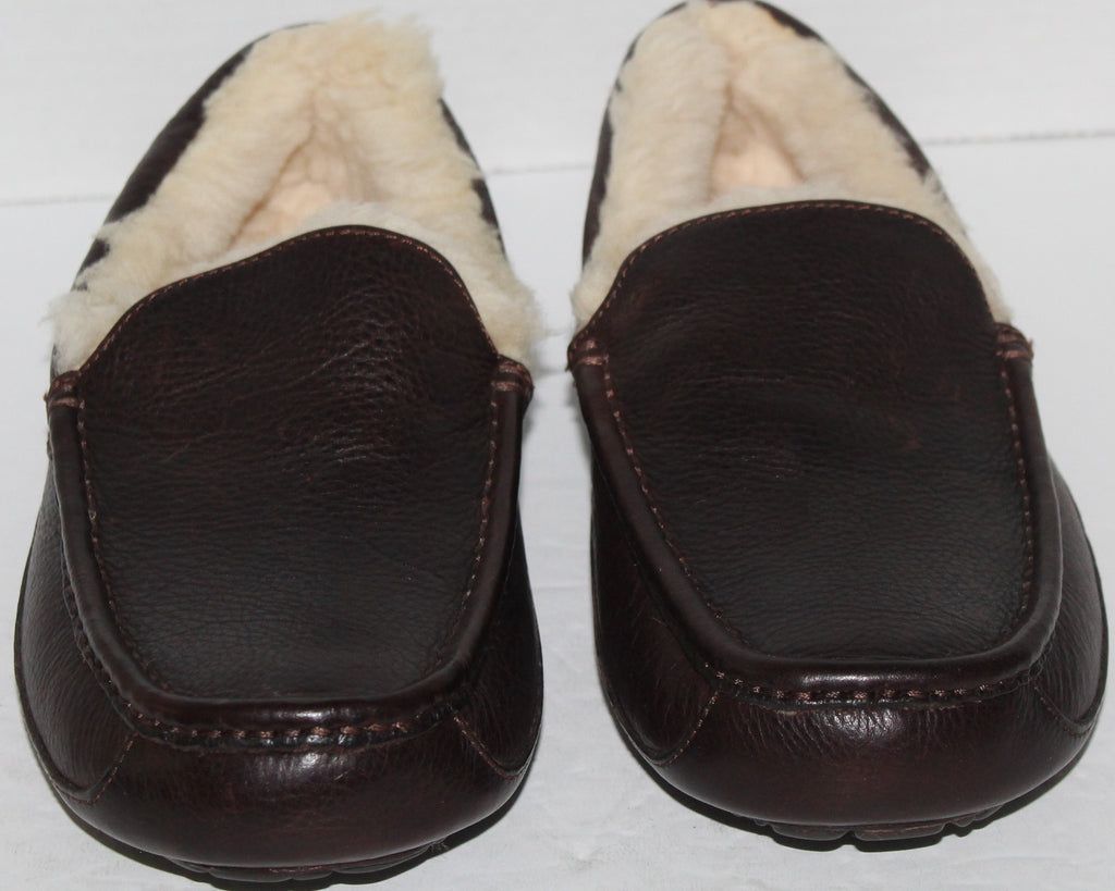 Men Shoes "UGG" House Loafers Size US 8 EU 40.5 Brown Leather NEW