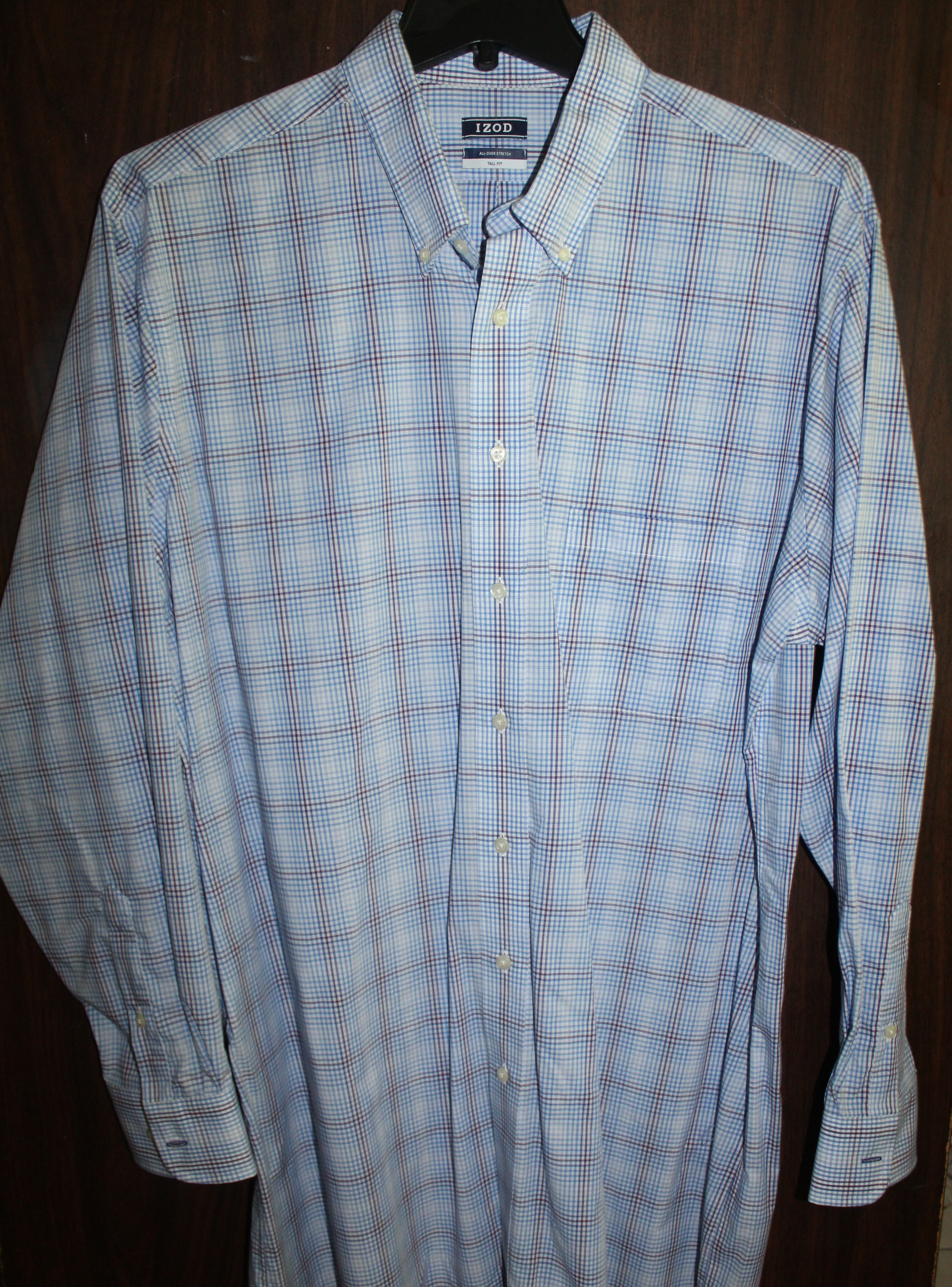 Men Dress Shirt "IZOD" Size 18-35/36 Blue Tall Fit Stretch NEW