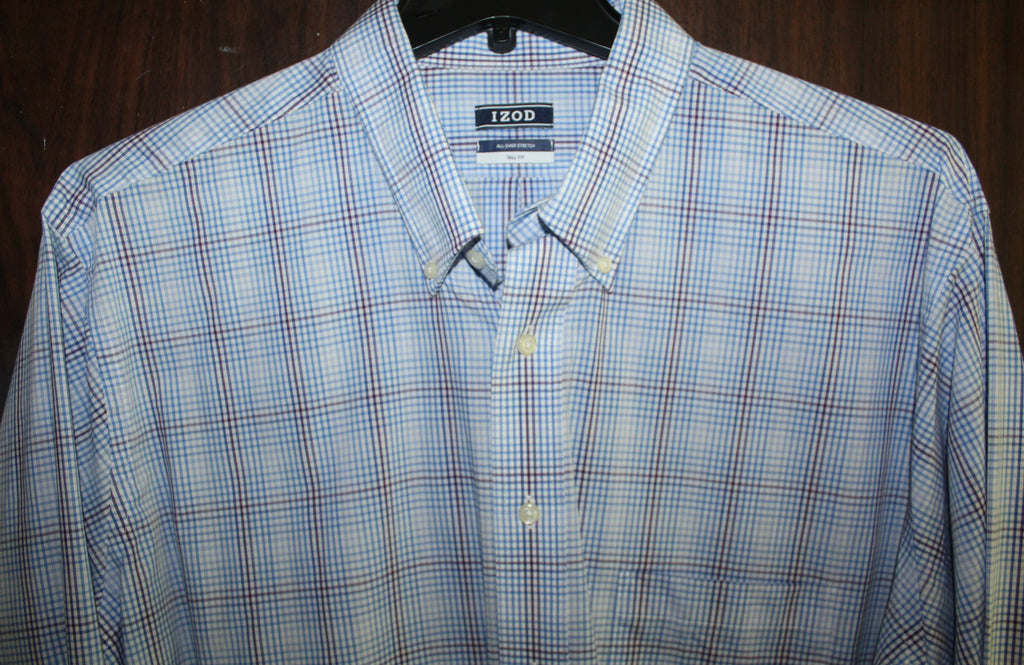 Men Dress Shirt "IZOD" Size 18-35/36 Blue Tall Fit Stretch NEW