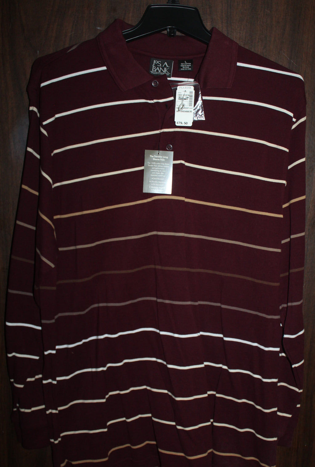 Men Long Sleeve Polo "JoS.A.BANK" Size LARGE Burgandy NWT