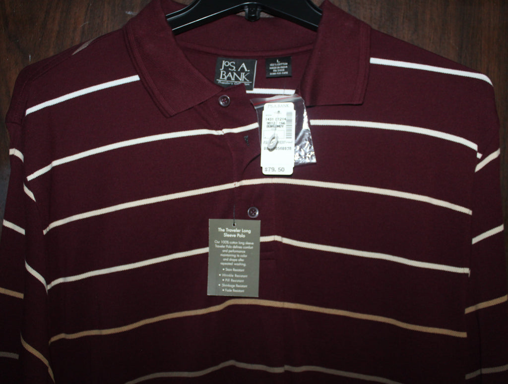 Men Long Sleeve Polo "JoS.A.BANK" Size LARGE Burgandy NWT