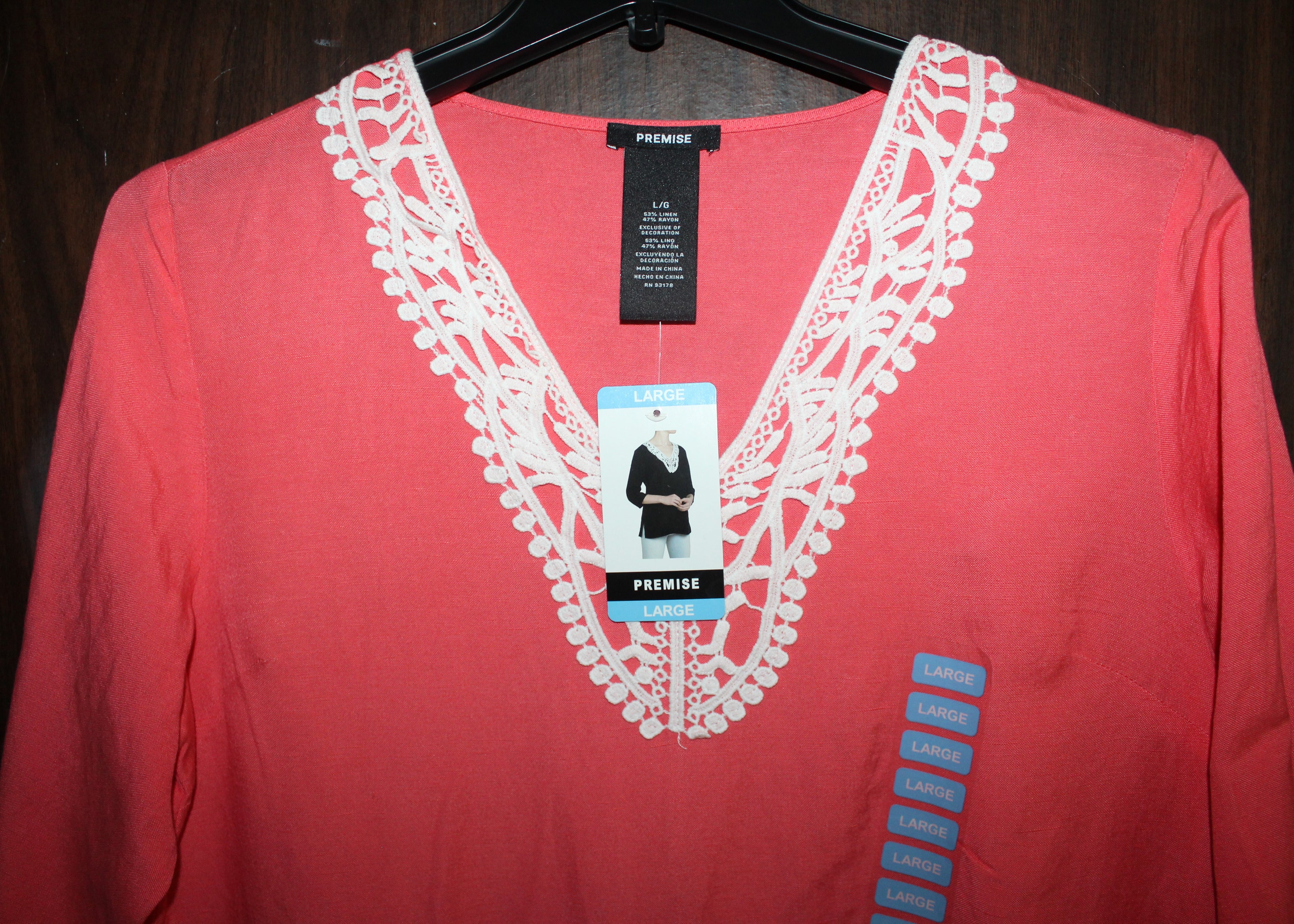 Women Top "PREMISE" DASHAKI STYLE Size LARGE Linen NWT