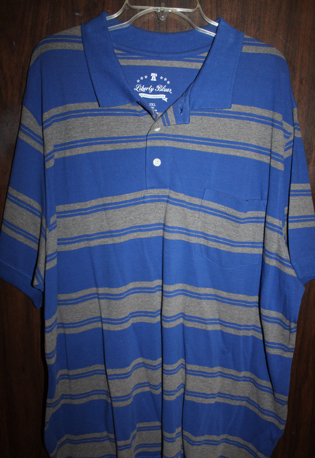 Men Short Sleeve Polo "LIBERTY BLUES" Size 2XL Big Blue/Gray NEW