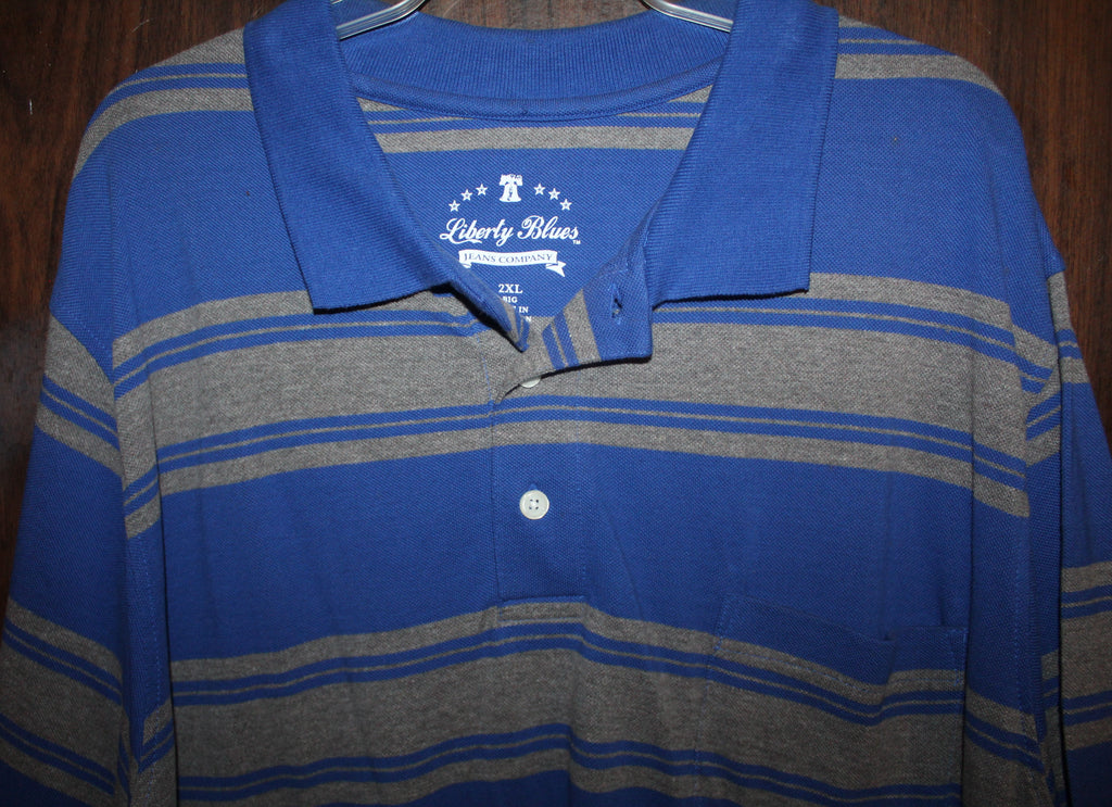 Men Short Sleeve Polo "LIBERTY BLUES" Size 2XL Big Blue/Gray NEW