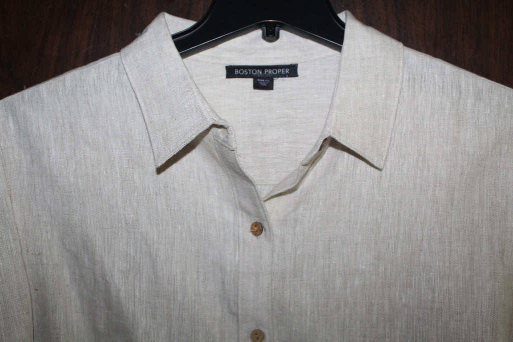 Men Casual Shirt "BOSTON PROPER" Size X-Large Biege 100% LINEN