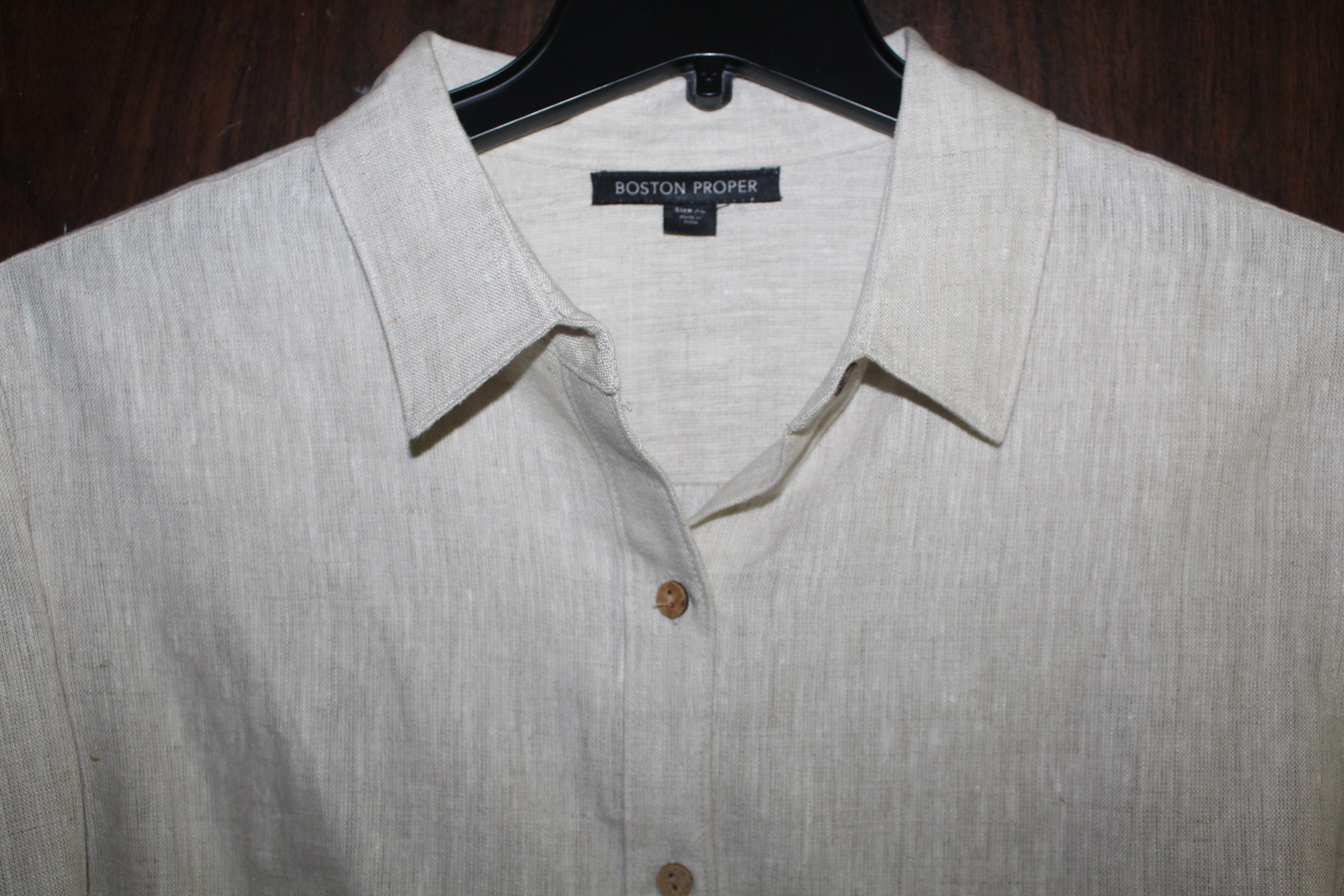Men Casual Shirt "BOSTON PROPER" Size X-Large Biege 100% LINEN