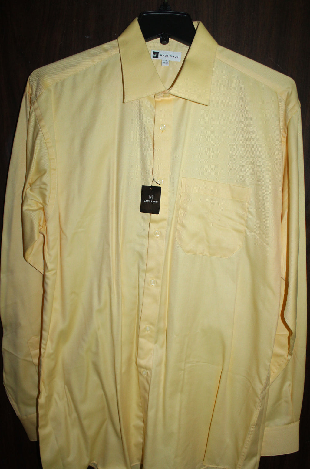 Men Dress Shirt "BACHRACH" Size 17-36/37 Yellow 100% cotton