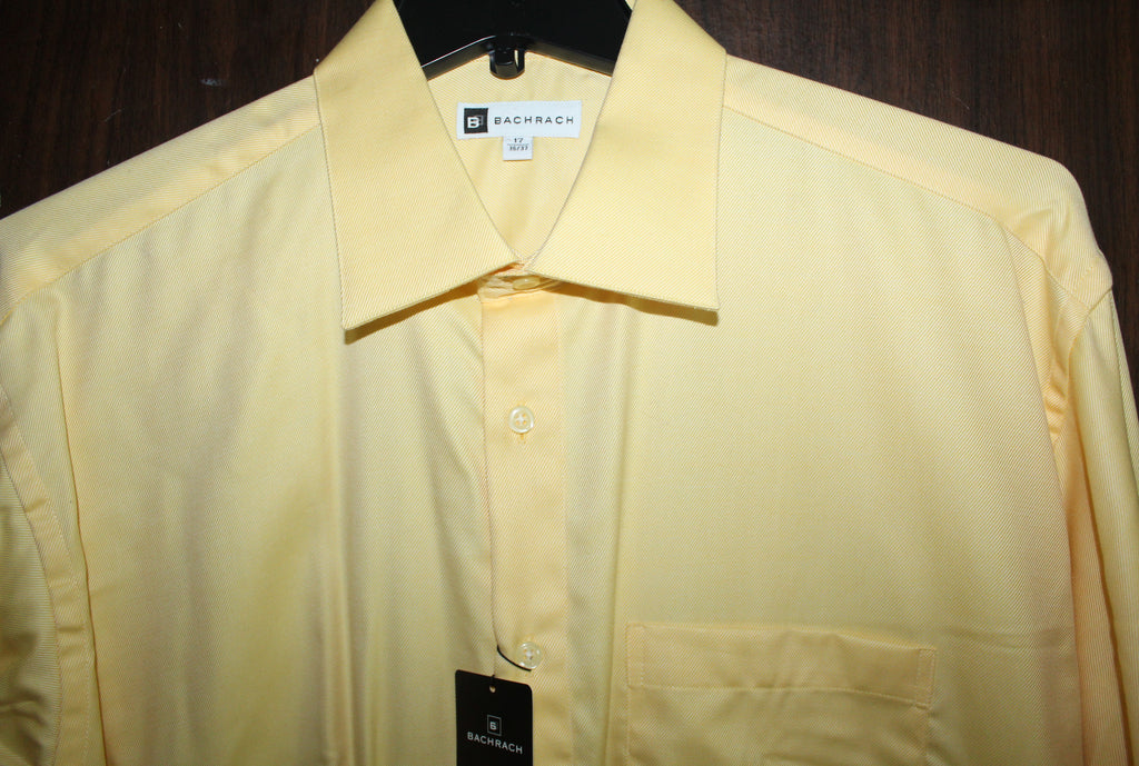 Men Dress Shirt "BACHRACH" Size 17-36/37 Yellow 100% cotton
