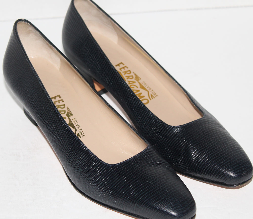Women Shoes "SALVATORE FERRAGAMO" Pumps Size 8.5AAA Blue Italy