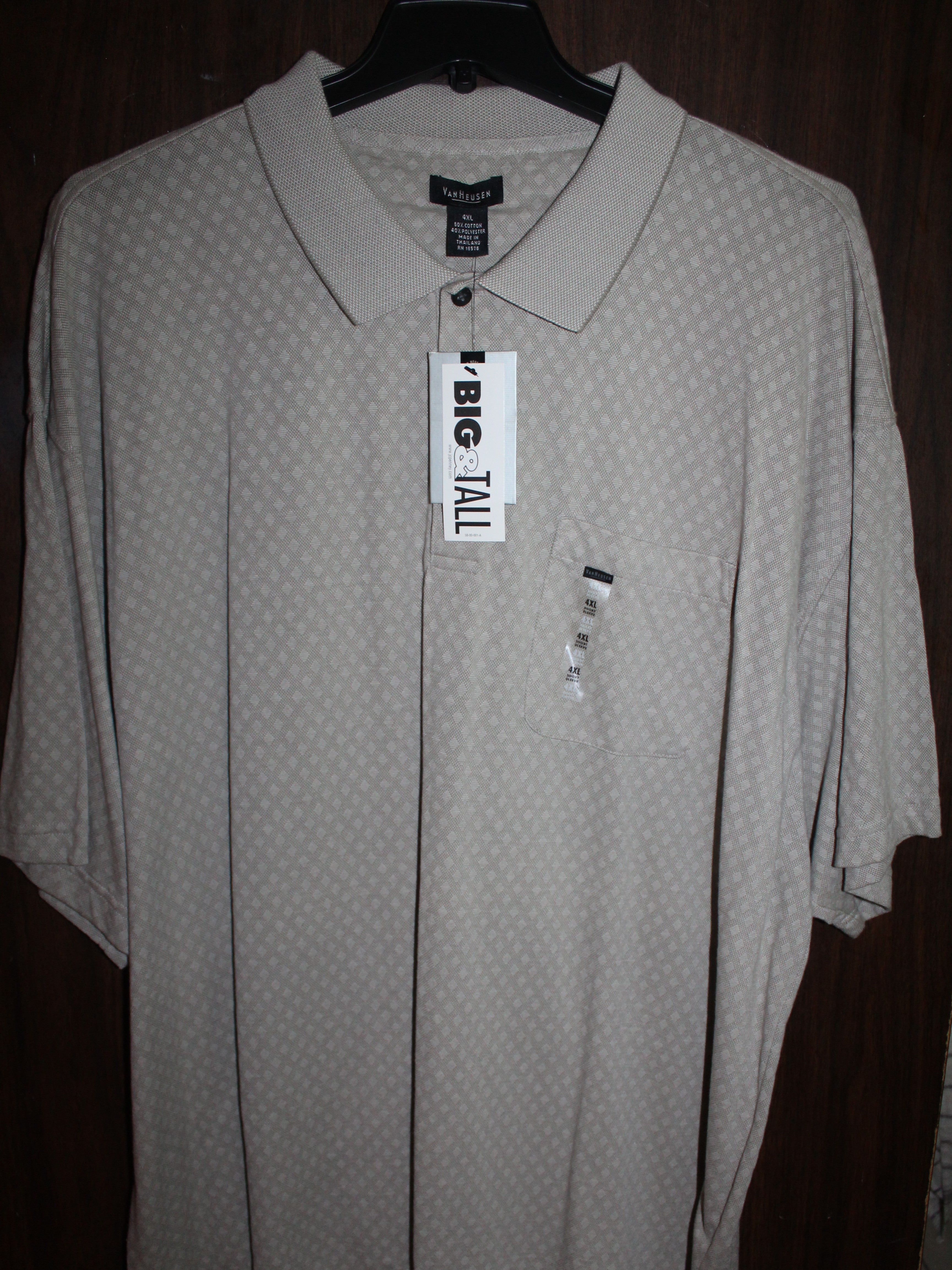 Men Short Sleeve Polo "VAN HEUSEN" Size 4XL Big &Tall Khaki NWT