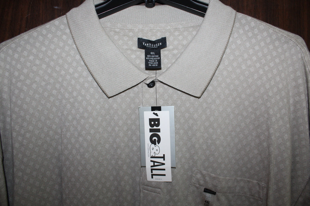 Men Short Sleeve Polo "VAN HEUSEN" Size 4XL Big &Tall Khaki NWT