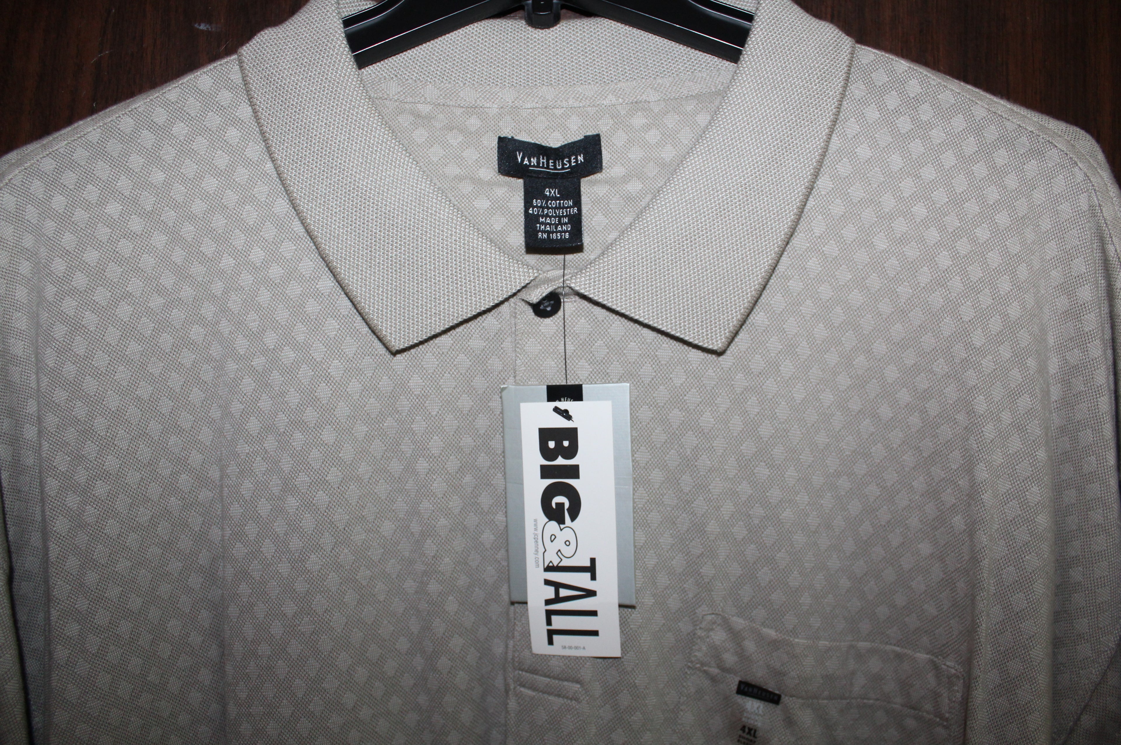 Men Short Sleeve Polo "VAN HEUSEN" Size 4XL Big &Tall Khaki NWT