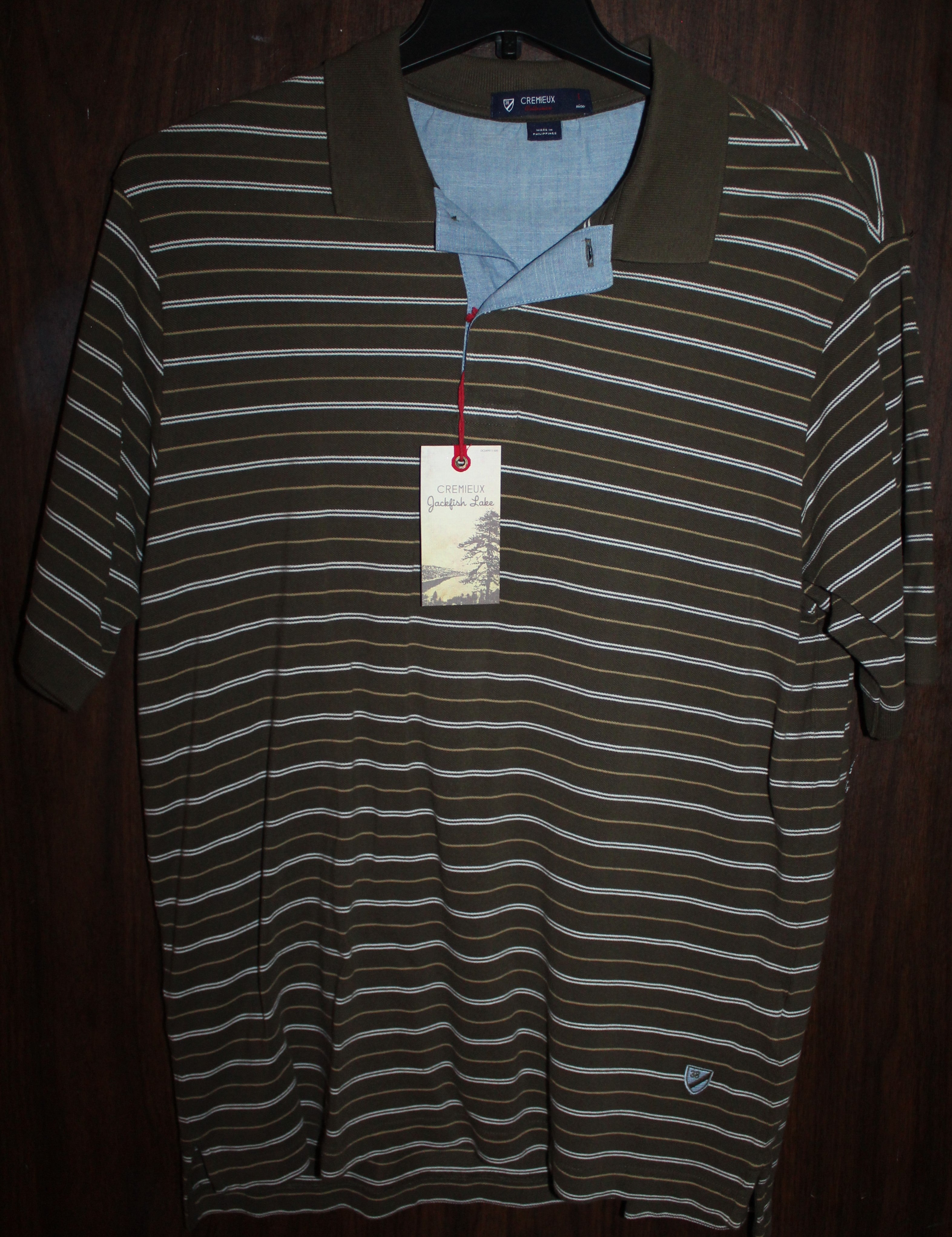 Men Short Sleeve Polo "CREMIEUX" Size LARGE Brown Cotton NWT