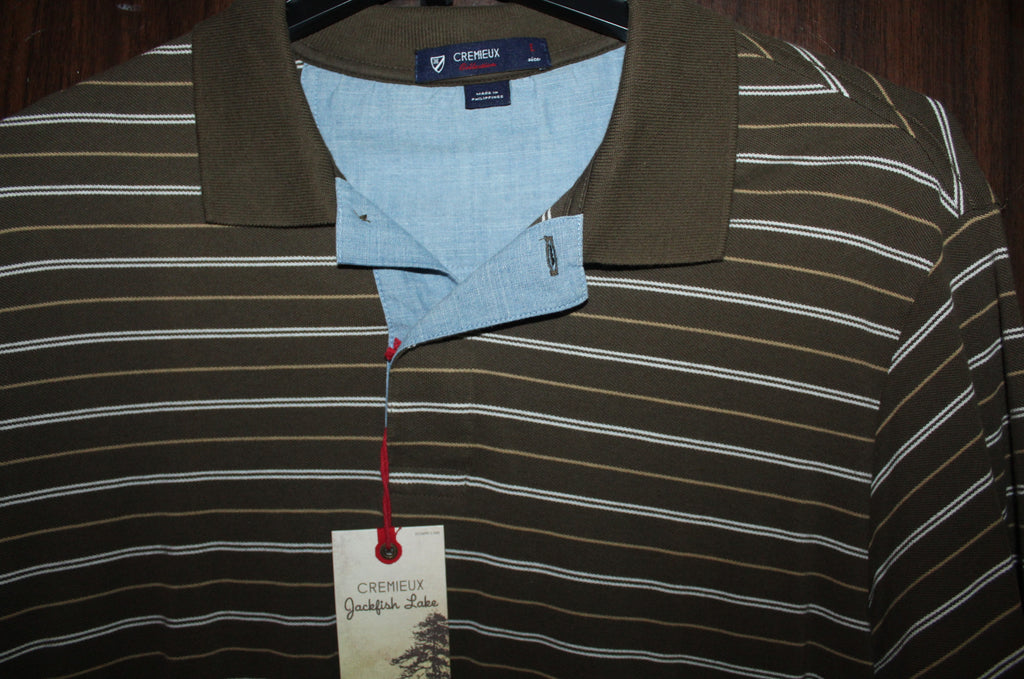 Men Short Sleeve Polo "CREMIEUX" Size LARGE Brown Cotton NWT
