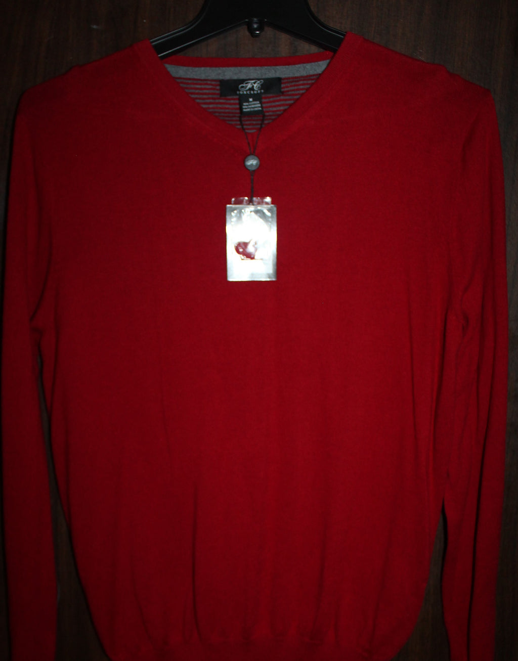 Men Long Sleeve V Neck Sweater "FOXCROFT" Size M  Red Cotton/Cashmere